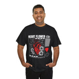 Heart Flower Graphic Unisex Heavy Cotton Tee Comfortable Streetwear T Shirt Bold Red and Black Floral Heart Design Symbol of Love Strength and Vitality Perfect Gift for Friends Birthdays and Casual Everyday Wear