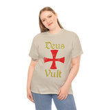 Unisex Deus Vult T Shirt Medieval Crusader Cross Graphic Tee Warrior Knight Inspired Vintage Christian Symbol Heavy Cotton Streetwear