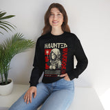 Haunted Warrior Unisex Heavy Blend Crewneck Sweatshirt Graphic Pullover Black Samurai Ninja Fighter Bold Red Streetwear Futuristic Artistic Fashion Outfit