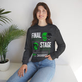 Final Stage Unisex Heavy Blend Crewneck Sweatshirt Graphic Pullover Black Skull Neon Green Streetwear Futuristic Cyberpunk Bold Artistic Fashion Outfit