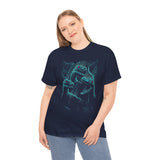 Prehistoric Thunder Unisex Heavy Cotton Tee Neon Raptor Design Electric Blue Lightning Artwork Bold Streetwear Statement For Dinosaur Lovers And Retro Art Fans