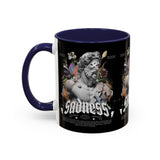 Sadness Statue Accent Coffee Mug 11oz 15oz Two Tone Ceramic Gothic Art Cup with Butterfly and Flame Design
