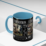 Fearless Devotion Accent Coffee Mug 11oz 15oz Black Ceramic Cup with Warrior on Horse Artwork for Courage Loyalty and Strength Lovers