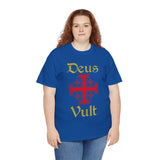 Deus Vult Unisex T Shirt Medieval Crusader Cross Graphic Tee Warrior Knight Inspired Vintage Christian Symbol Heavy Cotton Streetwear