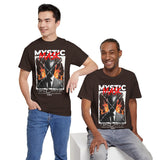 Mystic Mask Flames Graphic Unisex Heavy Cotton Tee Hustler Streetwear Motivational Dark Mystery Bold Design