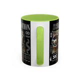 Fearless Devotion Accent Coffee Mug 11oz 15oz Black Ceramic Cup with Warrior on Horse Artwork for Courage Loyalty and Strength Lovers