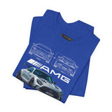 Mercedez Benz AGM Aggressive Silver Widebody Supercar Blueprint Unisex Heavy Cotton Tee Performance Street Machine Graphic Shirt For Car Lovers And Gearheads