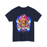 Flaming Pirate Skull Unisex Heavy Cotton Tee Bold Nautical Skull Streetwear T Shirt Fiery Gothic Rebellion Design Perfect For Bikers Gamers Artists And Metal Lovers