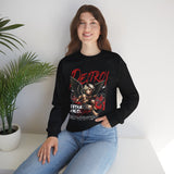 Unisex Heavy Blend Crewneck Sweatshirt Betrayed Angel Destroy Graphic Pullover Black Gothic Streetwear Fire Print Bold Motivational Urban Fashion Outfit