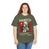 Haunted Warrior Unisex Heavy Cotton Tee Graphic Black T Shirt Bold Red Samurai Ninja Inspired Futuristic Streetwear Artistic Fashion Outfit