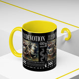 Fearless Devotion Accent Coffee Mug 11oz 15oz Black Ceramic Cup with Warrior on Horse Artwork for Courage Loyalty and Strength Lovers