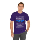 Aventador Blue Hypercar Blueprint Unisex Heavy Cotton Tee High Performance Streetwear Design for Car Enthusiasts Racers and Speed Lovers