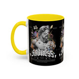 Sadness Statue Accent Coffee Mug 11oz 15oz Two Tone Ceramic Gothic Art Cup with Butterfly and Flame Design
