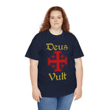 Deus Vult Unisex T Shirt Medieval Crusader Cross Graphic Tee Warrior Knight Inspired Vintage Christian Symbol Heavy Cotton Streetwear