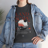 Landscape Unisex Heavy Cotton Tee Graphic T Shirt Black Nature Inspired Abstract Mountain Design Modern Streetwear Outdoor Adventure Artistic Fashion Outfit