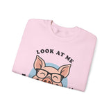 Look At Me I Wish You Good Luck Funny Pig Unisex Sweatshirt Hilarious Cartoon Graphic Pullover Positive Vibes Humor Design Cozy Casual Wear Gift Idea