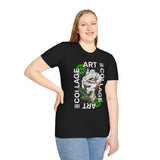 Collage Art Unisex Softstyle T Shirt Modern Graphic Tee Black Futuristic Nature Inspired Abstract Design Minimalist Streetwear Creative Fashion Outfit