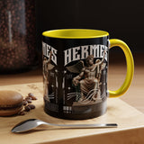 Hermes Accent Coffee Mug 11oz 15oz Black Ceramic Mythology Cup with Greek God Winged Statue Design for History Lovers and Art Enthusiasts