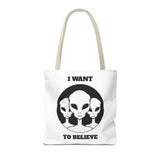 I Want To Believe Alien Tote Bag Sci Fi UFO Extraterrestrial Design Canvas Bag Space Mystery Reusable Eco Friendly Durable Shopping Travel Tote
