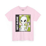 Unisex Not Alone Alien T Shirt Cartoon UFO Graphic Tee Extraterrestrial Sci Fi Space Themed Paranormal Conspiracy Inspired Streetwear Top