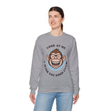 Smiling Monkey Cartoon Good Luck Unisex Sweatshirt Funny Cute Graphic Pullover Positive Vibes Humor Design Cozy Warm Casual Wear Gift For Friends Family