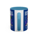 Historical Accent Coffee Mug 11oz 15oz Black Ceramic Cup with Greek Goddess Statue and Purple Floral Design for Art and History Lovers