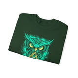The Watcher Owl All Seeing Wisdom Unisex Heavy Blend Crewneck Sweatshirt Neon Mystic Streetwear Sweatshirt With Geometric Owl Symbol Futuristic Glow Design For Visionaries Creators And Spiritual Thinkers