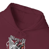 Money Bright Unisex Heavy Blend Hooded Sweatshirt Angel Statue Graphic Gothic Streetwear Red Neon Aesthetic Artistic Fashion Hoodie