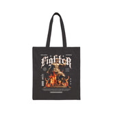 Fighter Resilience Victorious Flame Statue Graphic Cotton Canvas Tote Bag Unisex Motivational Durable Reusable Streetwear