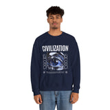 Civilization Eye Of Memory Graphic Unisex Heavy Blend Crewneck Sweatshirt Futuristic Visionary Streetwear Abstract Blue Eye Pullover