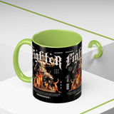 Fighter Accent Coffee Mug 11oz 15oz Black Ceramic Cup with Greek Warrior Statue and Flames Design for Hustlers and Motivated Minds