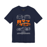 Orange Retro JDM Inspired Sports Coupe Blueprint Unisex Heavy Cotton Tee Street Racing Art Shirt for Car Lovers Daily Wear