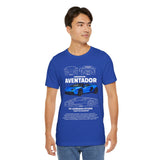 Aventador Blue Hypercar Blueprint Unisex Heavy Cotton Tee High Performance Streetwear Design for Car Enthusiasts Racers and Speed Lovers