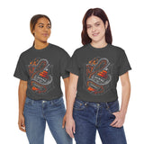 Inferno Spirit Fiery Dragon Whiskey Bottle Unisex Heavy Cotton Tee Bold Biker Streetwear Artistic Snake Flame Design Symbol of Power Energy and Rebellion Graphic Shirt