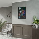 Joker Split Insanity Glossy Poster Bold Gothic Wall Art Dark Psychological Design Fiery Abstract Expression Print for Collectors, Creators, and Visionary Spaces