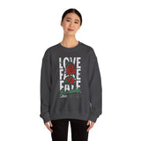 Love Fake Friendship Rose Crewneck Comfortable Unisex Sweatshirt Bold Graphic Streetwear Pullover Empowering Artistic Floral Design For Self Expression Perfect Gift For Friends Birthdays Cozy Days Casual Wear