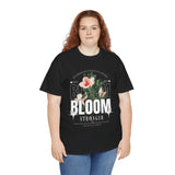 Unisex Heavy Cotton Tee Bloom Stronger Floral Graphic Black T Shirt Motivational Nature Inspired Aesthetic Streetwear Fashion Outfit