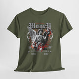 Money Bright Unisex Heavy Cotton Tee Angel Statue Graphic Gothic Streetwear Red Neon Aesthetic Artistic Fashion Statement T Shirt