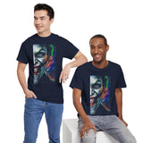 Jocker Split Insanity Unisex Heavy Cotton Tee Bold Gothic Streetwear Dark Psychological Art Design Statement Shirt for Fearless Thinkers and Risk Lovers
