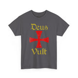 Unisex Deus Vult T Shirt Medieval Crusader Cross Graphic Tee Warrior Knight Inspired Vintage Christian Symbol Heavy Cotton Streetwear