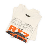 Orange Retro JDM Inspired Sports Coupe Blueprint Unisex Heavy Cotton Tee Street Racing Art Shirt for Car Lovers Daily Wear