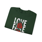 Love Fake Friendship Rose Crewneck Comfortable Unisex Sweatshirt Bold Graphic Streetwear Pullover Empowering Artistic Floral Design For Self Expression Perfect Gift For Friends Birthdays Cozy Days Casual Wear