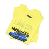 Blue Rally Inspired Performance Sedan Artwork Unisex Heavy Cotton Tee High Speed Streetwear Graphic Shirt For Car Enthusiasts And Automotive Art Lovers