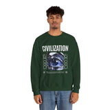 Civilization Eye Of Memory Graphic Unisex Heavy Blend Crewneck Sweatshirt Futuristic Visionary Streetwear Abstract Blue Eye Pullover