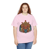 Unisex Balinese Barong Mask Graphic T Shirt Mythical Cultural Warrior Spirit Inspired Tee Tribal Festival Art Streetwear Heavy Cotton Top