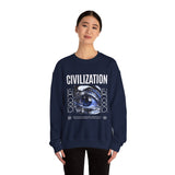 Civilization Eye Of Memory Graphic Unisex Heavy Blend Crewneck Sweatshirt Futuristic Visionary Streetwear Abstract Blue Eye Pullover