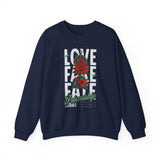 Love Fake Friendship Rose Crewneck Comfortable Unisex Sweatshirt Bold Graphic Streetwear Pullover Empowering Artistic Floral Design For Self Expression Perfect Gift For Friends Birthdays Cozy Days Casual Wear