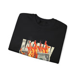 Money Is Not Just Currency Burning Dollar Graphic Unisex Heavy Blend Crewneck Sweatshirt Hustler Streetwear Motivational Cash Fire Design
