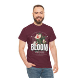 Bloom Stronger Floral Graphic Black Unisex Heavy Cotton T Shirt Motivational Nature Inspired Aesthetic Streetwear Fashion Outfit