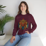 Mythical Tribal Mask Unisex Crewneck Sweatshirt Heavy Blend Pullover Cultural Warrior Spirit Inspired Festival Graphic Art Streetwear Top